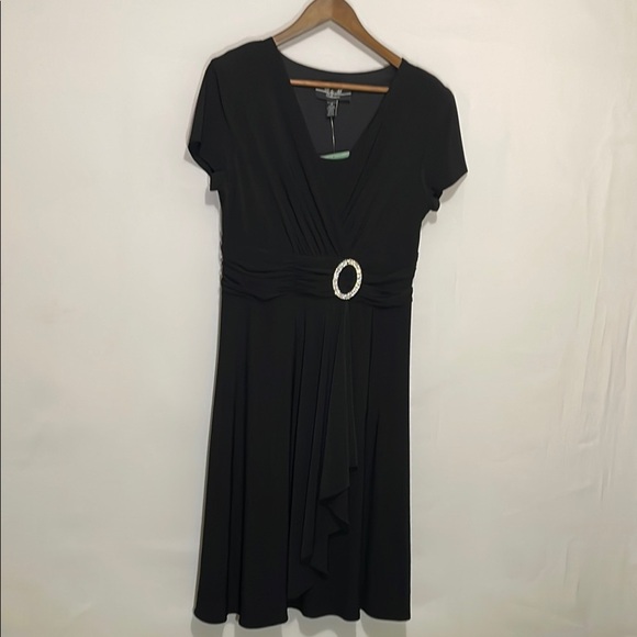 R & M RICHARDS FAUX WRAP BLACK MIDI DRESS SZ 16 - Picture 10 of 10